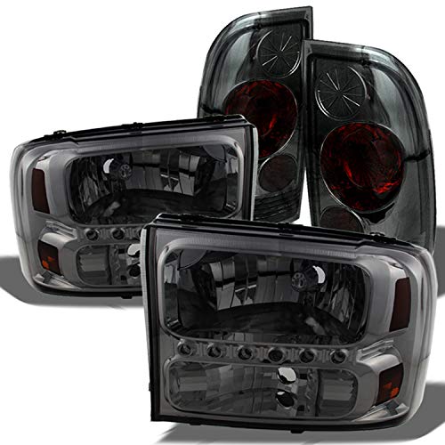 AKKON – For 1999-2004 Ford F250/350/450/550 Superduty Smoke LED Headlights w/Signal Lamps + Smoked Tail Lights Combo