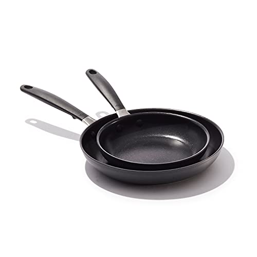 OXO Good Grips 8″ and 10″ Frying Pan Skillet Set, 3-Layered German Engineered Nonstick Coating, Stainless Steel Handle with Nonslip Silicone, Black