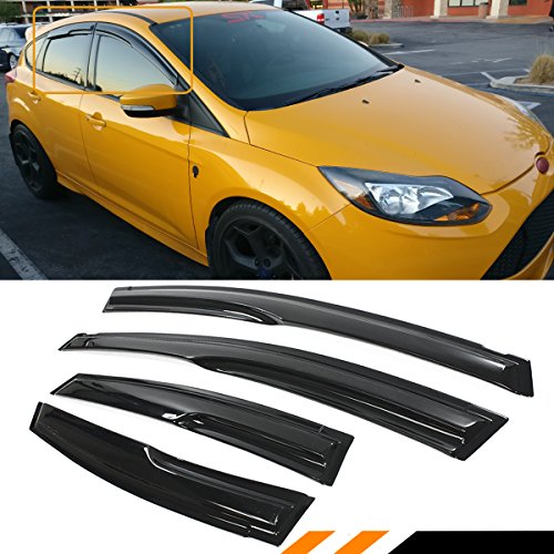 3D Style Smoke Tinted Window Visor Shade Rain Guard Compatible with 2009-2018 Ford Focus 4 Door Hatchback ST