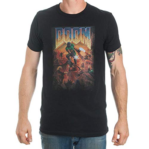 Doom Cover Art Men’s Black T-Shirt-Medium
