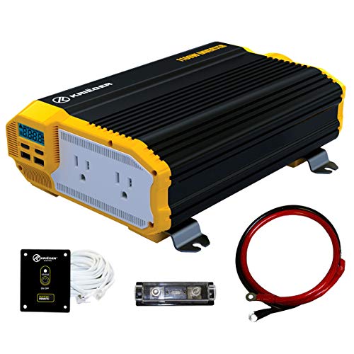 Krieger 1100 Watt 12V Power Inverter Dual 110V AC Outlets, Installation Kit Included, Automotive Back Up Power Supply For Blenders, Vacuums, Power Tools – ETL Approved Under UL STD 458