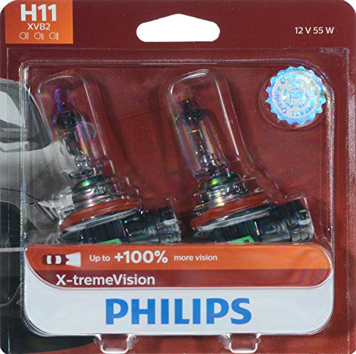 Philips Automotive Lighting H11 X-tremeVision Upgrade Headlight Bulb with up to 100% More Vision, White (12362XVB2) 2 Count