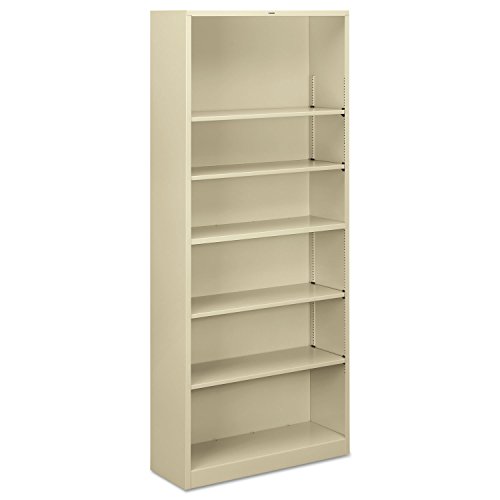 HON S82ABCL Metal Bookcase, Six-Shelf, 34-1/2w x 12-5/8d x 81-1/8h, Putty