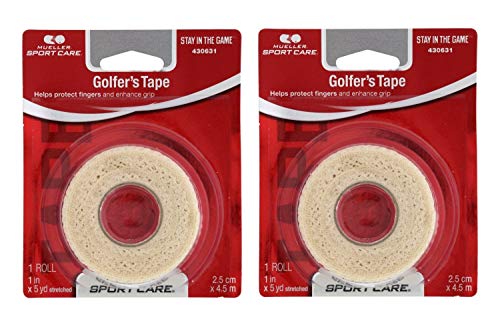 Mueller Golfer’s Grip Tape, Self-Adhering, Lightweight, Residue Free, Conforming Elastic Protective Tape, Helps Protect Fingers & Enhance Grip – 1” x 5yd Stretched, 2 Pack