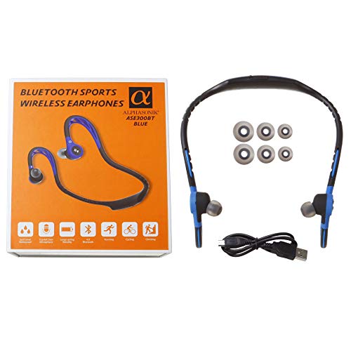 Alphasonik ASE300BT Bluetooth Headphones, V4.0 Wireless Sport Headphones, Sweatproof Running Headset with Built in Mic for Workout Exercise IPX5 SplashProof, Ergonomically Designed for Extra Comfort