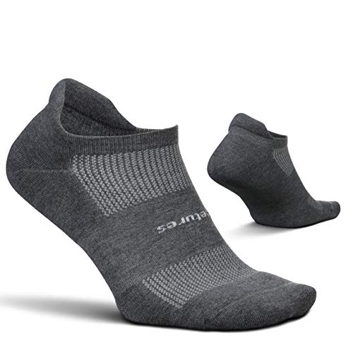 Feetures High Performance Cushion No Show Tab – Running Socks for Men and Women – Athletic Ankle Socks – Moisture Wicking- Medium, Heather Gray