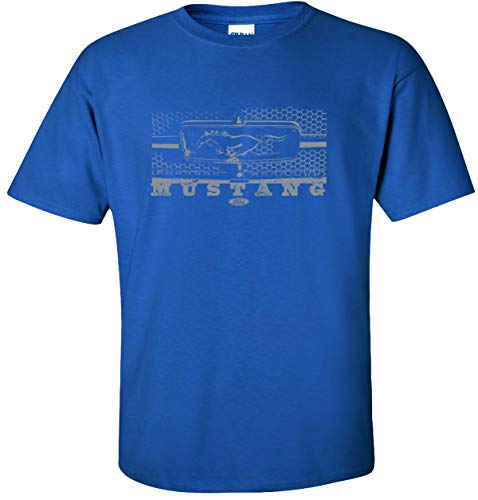 Fair Game Mustang Honeycomb Grille Ford T-Shirt Pony Logo Distressed Grill-Royal Blue-L