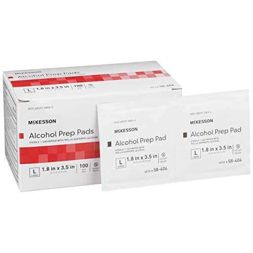 Alcohol Prep Pad, McKesson, Isopropyl Alcohol 70%, Individual Packet, Large, 3.5 X 1.7 Inch, Sterile, 100 Ct. Box, Case of 10 Boxes = 1000 Pads