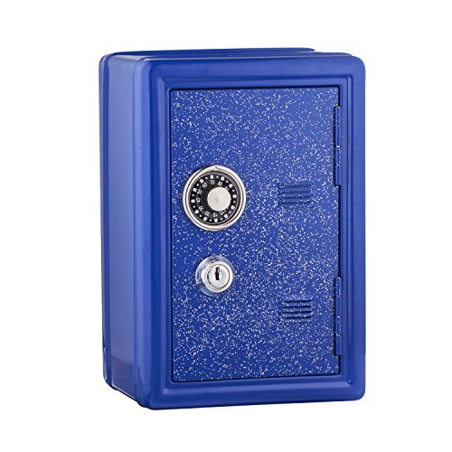 Kids Safe Bank, Made of Metal, with Key and Combination Lock, (Blue)