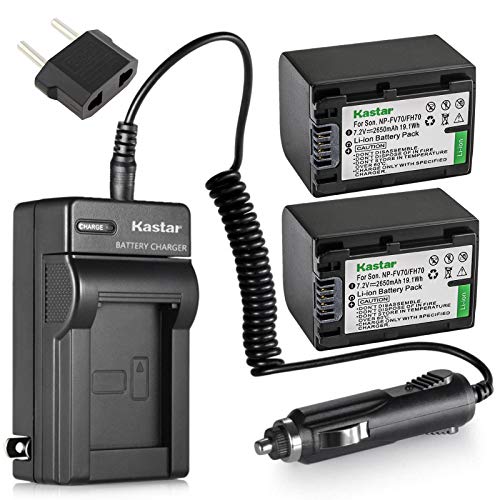 Kastar NPFH70 Battery (2-Pack) + Charger for Sony NP-FH100, FH60, FH70, NP-FH90, TRV and Sony DCR-DVD405 407E 408 410E 450 602E 650E DCR-HC96 DCR-SR85 HDR-HC9 HDR-UX20 HDR-SR12 DCR-SR65E XR500E etc.