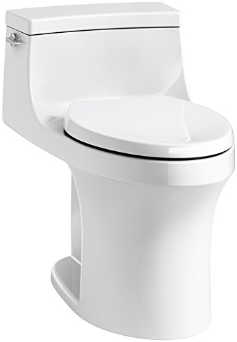 KOHLER K-5172-0 San Souci Comfort Height Compact Elongated 1.28 GPF Toilet with Aqua Piston Flushing Technology and Left-Hand Trip Lever