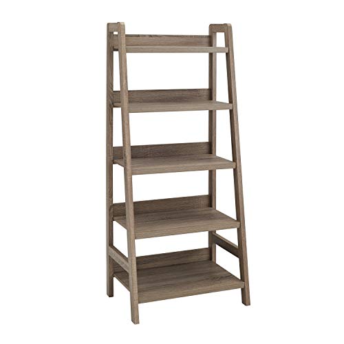 Linon Tracey Ladder Bookcase, 25″W x 17.99″D X 60″H, Gray Wash
