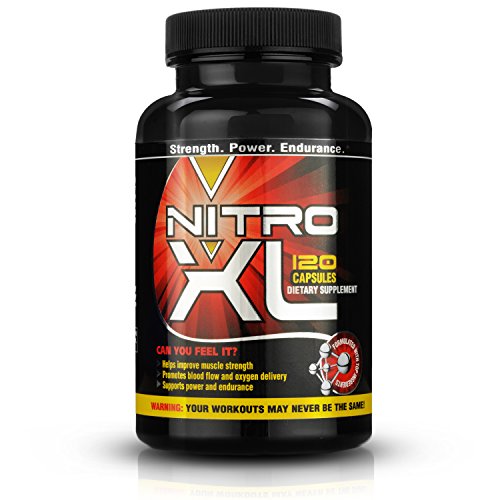 Nitro XL | Nitric Oxide Bodybuilding Supplement – with L-Arginine | Build Muscle Mass – Get Ripped – Boost Performance – Increase Endurance & Stamina – Intensify Your Workout | 120 caps
