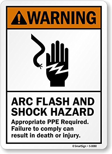 SmartSign “Warning – Arc Flash And Shock Hazard, Appropriate PPE Required” Sign | 10″ x 14″ Plastic
