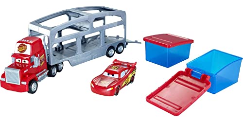 Disney Car Toys Mack Toy Truck & Lightning McQueen Color-Change Car, Dip & Dunk Trailer with 2 Levels & 2 Water Tanks