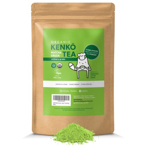 KENKO Matcha Green Tea Powder [USDA Organic] Culinary Grade. Pure & Authentic Japanese Matcha, Second Harvest blend for Tea Lattes, Smoothies and Baking at home. Healthy Antioxidants + Energy – 100g (3.5oz) Bag with 50 Servings