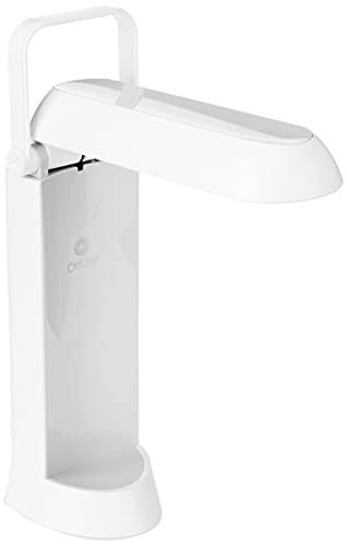 OttLite Folding Task Lamp, White – Multi-Position Shade, Fold-Up Design, Portable Handle, Low Heat & Low Glare Illumination, Fits on Desks & Workstations