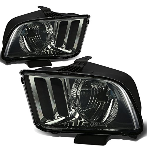 Factory Style Halogen Headlights Assembly Compatible with Ford Mustang Pony 5th Gen 2005-2009, Driver and Passenger Side, Smoked Lens Clear Corner