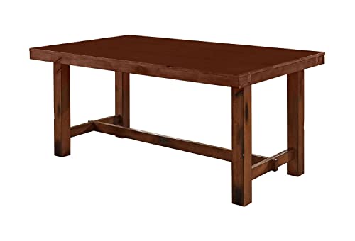 Walker Edison Rustic Farmhouse Wood Distressed Dining Room Table with Expandable Leaf Dining Room Kitchen Table Set Dining Chairs, 60 Inch, 6-8 Person, Oak Brown