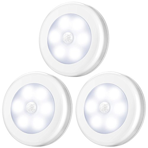 AMIR Upgraded Motion Sensor Lights, Battery-Powered LED Night Lights, Stick-Anywhere Closet Lights Stair Lights, Wall Lights for Hallway, Bathroom, Bedroom, Kitchen etc. (White – Pack of 3)