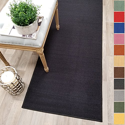 Custom Size Black Solid Plain Rubber Backed Non-Slip Hallway Stair Runner Rug Carpet 22 inch Wide Choose Your Length 22in X 10ft