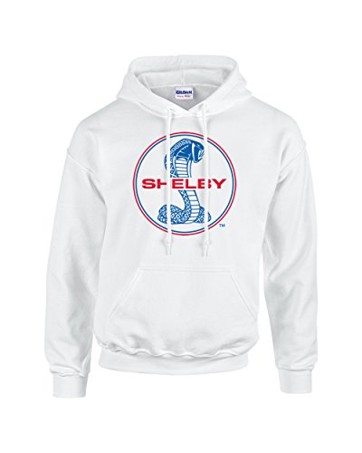 Ford Mustang Shelby Cobra Hooded Sweatshirt Blue and Red Hoodie Hood Racing Performance Tough Muscle Car Design-White-XL