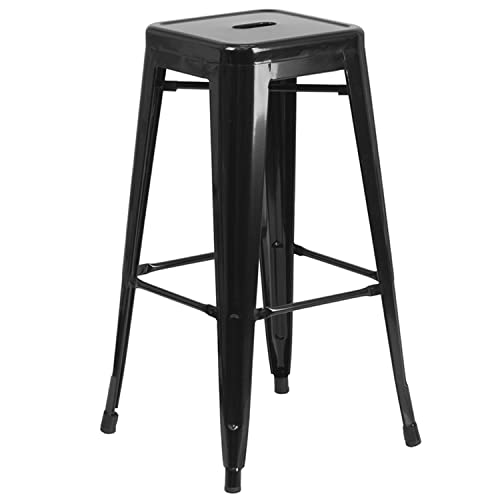 Flash Furniture Commercial Grade 30″ High Backless Black Metal Indoor-Outdoor BarStool with Square Seat
