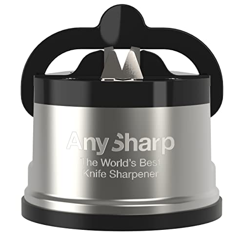 AnySharp Pro – World’s Best Knife Sharpener – For All Knives and Serrated Blades – Brushed Metal