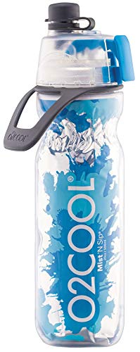 O2COOL Mist ‘N Sip Misting Water Bottle 2-in-1 Mist And Sip Function With No Leak Pull Top Spout Sports Water Bottle Reusable Water Bottle – 20 oz (Splash Blue)