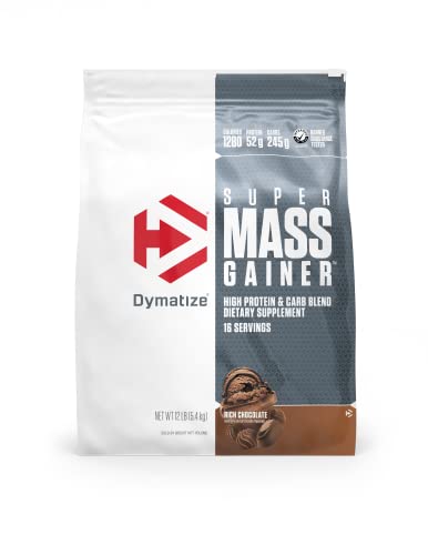 Dymatize Super Mass Gainer Protein Powder, 1280 Calories & 52g Protein, 10.7g BCAAs, Mixes Easily, Tastes Delicious, Rich Chocolate, 12 lbs