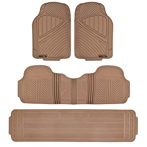 Motor Trend 3-Row Heavy Duty Rubber Floor Mats & Liners for Car SUV Van, Front 2nd & 3rd Row Durable Polymerized Latex Full Interior Protection, Extra-High Ridgeline Design, Beige