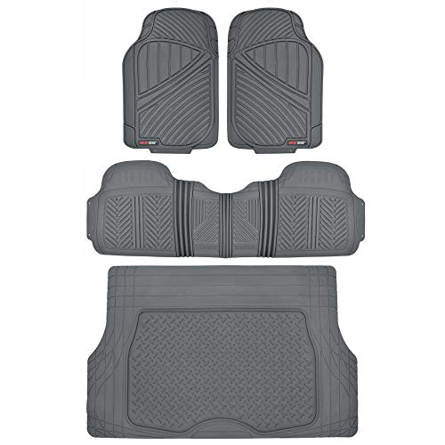 Motor Trend FlexTough Performance All Weather Rubber Car Floor Mats with Cargo Liner – Full Set Front & Rear Odorless Floor Mats for Cars Truck SUV, BPA-Free Automotive Floor Mats (Gray)