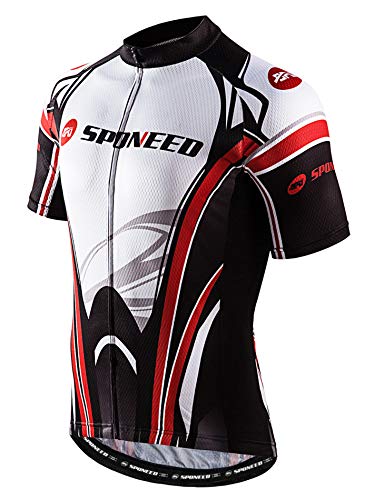 Men Bike Jersey Cycling Shirt Race Fit Cyclewear Bicycle Tops Full Zip Riding Clothes Moisture Wicking US L White-red