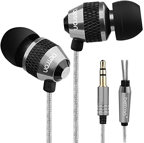 Betron B25 Earphones, Noise Isolating in-Ear Wired Headphones with Strong Bass, Tangle-Free Cord, Lightweight, Carry Case and Soft Earbud Tips (Black)