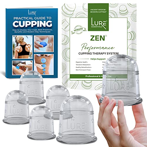LURE Essentials Zen Cupping Therapy Set 6 Massage Cups for Cellulite, Fascia, Digestive and Respiratory Support for Home Use and Experienced Bodywork