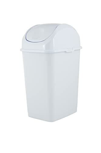 Superio Small 2.5 Gallon Plastic Trash Can with Swing Top Lid, Waste Bin for Under Desk, Office, Bedroom, Bathroom- 10 Qt, White