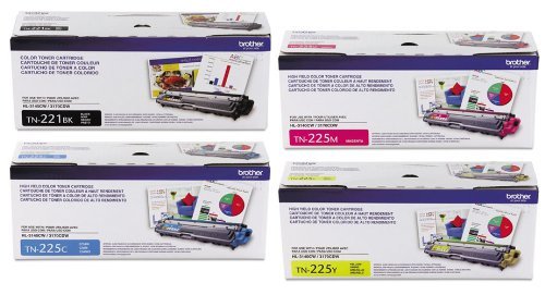 Brother TN-221 Standard Yield Black and TN-225 High Yield Color Toner -Cartridge Set
