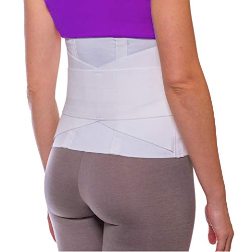 BraceAbility Women’s Back Brace for Female Lower Back Pain – Lightweight Soft White Elastic Lumbar Compression Support Belt is Discreet Under Clothes for Ladies, Nurses, Walking (Medium)