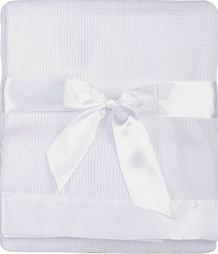 Quadow Thermal Waffle Weave Baby Blanket with Satin Nylon Trim (White)