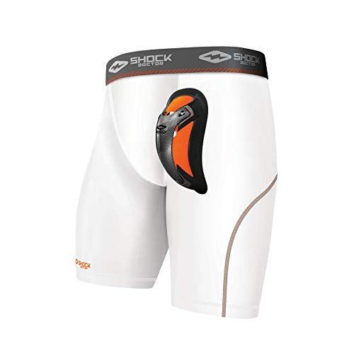 Shock Doctor Ultra Pro Compression Shorts Supporter w/ Ultra Cup protector, Youth & Adult sizes, White, X-Large