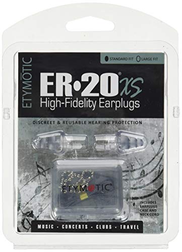 Etymotic Research ER20XS High-Fidelity Earplugs (Concerts, Musicians, Airplanes, Motorcycles, Sensitivity and Universal Hearing Protection) – Standard, Clear Stem/Frost Tips (4 Piece Set)