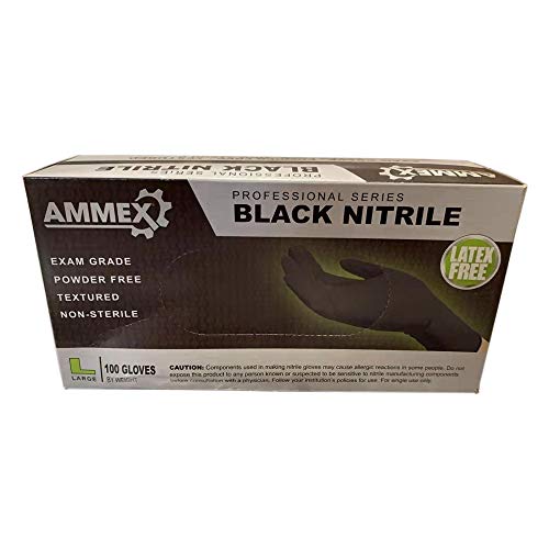 AMMEX ABNPF46100 Black Nitrile PF Exam Large Gloves – Case