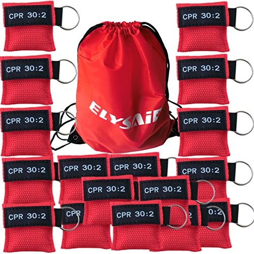 KTKANG 100Pcs/Pack CPR Barrier with Key Ring CPR Face Shield for AED Training Mouth to Mouth First Aid Red Pouch Logo CPR 30:2