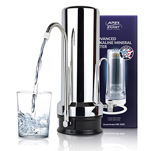 APEX MR-1050 Countertop Water Filter, 5 Stage Mineral pH Alkaline Water Filter, Easy Install Faucet Water Filter – Reduces Heavy Metals, Bad Taste and Up to 99% of Chlorine – Chrome