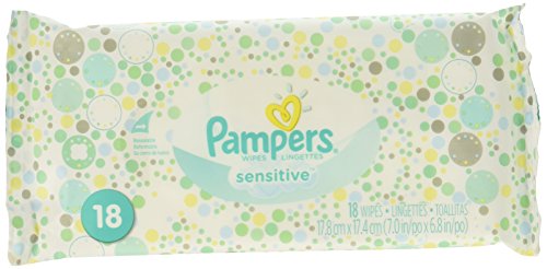 Pampers Wipes Sensitive, 18 Count/Bag. Pack of 6 Bags.