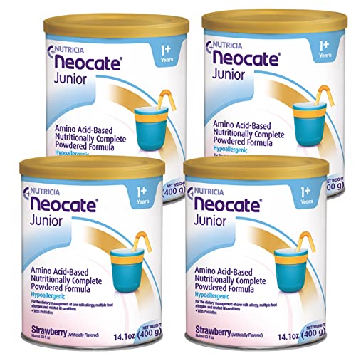 Neocate Junior – Powdered Hypoallergenic, Amino Acid-Based Toddler and Junior Formula – Strawberry – 14.1 Oz Can (Case of 4)