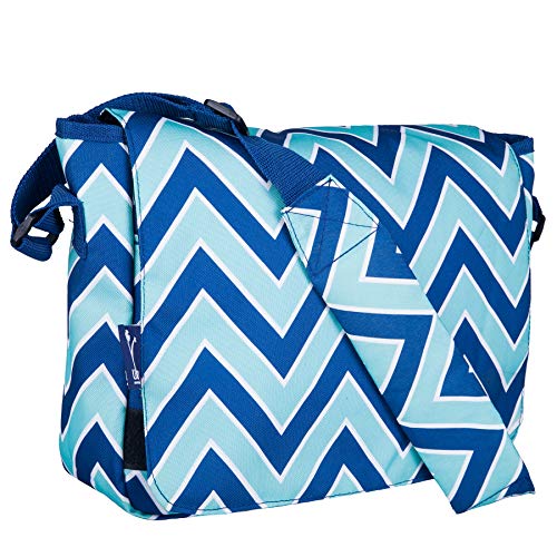 Wildkin Kids Messenger Bag for Boys and Girls, Perfect Size for Packing Items for School or Travel, 600 Denier Polyester Fabric Messenger Bags Measures 13 x 10 x 4 Inches (Chevron Blue)