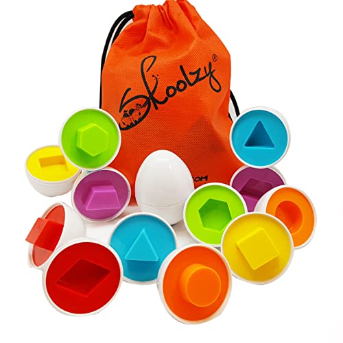 Skoolzy Egg Toy – Shapes Matching Eggs STEM Toddler Toys for 2, 3, 4 Year olds – Learning Colors Preschool Puzzles Games – Montessori Fine Motor Skills Sorting Educational Easter Eggs with Bag
