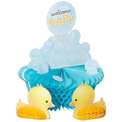 Creative Converting Bubble Bath Rubber Ducky Baby Shower Honeycomb Centerpiece Party Supplies, 9 3/4″ x 9″, Multicolor