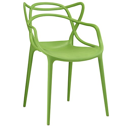 Modway Entangled Modern Molded Plastic Kitchen and Dining Room Arm Chair in Green – Fully Assembled
